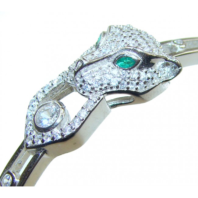Luxury Emerald panther .925 Sterling Silver handmade Bracelet