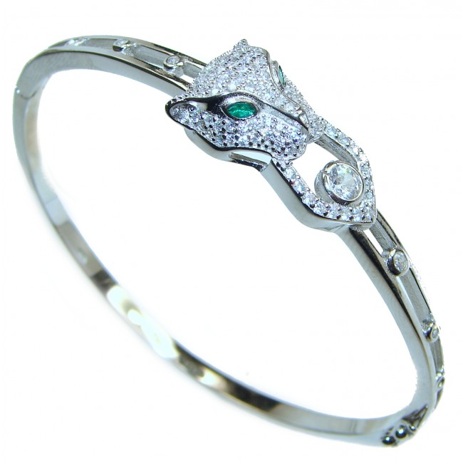 Luxury Emerald panther .925 Sterling Silver handmade Bracelet