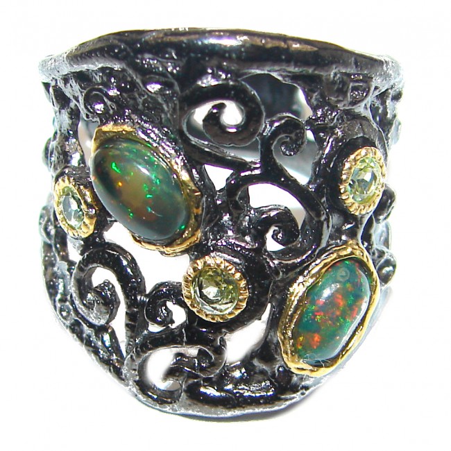 Positive Energy Genuine black Opal .925 Sterling Silver handmade Ring size 7 3/4