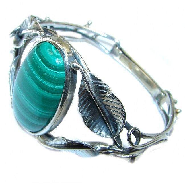 Eternal Paradise 42.8 grams Natural Malachite highly polished .925 Sterling Silver handcrafted Bracelet