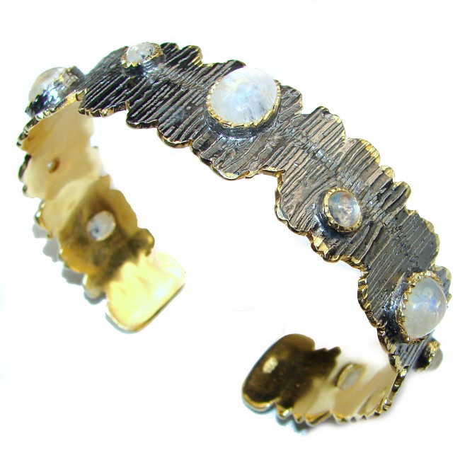 Real Treasure Fire Moonstone Gold Rhodium over .925 Sterling Silver Bracelet / Cuff