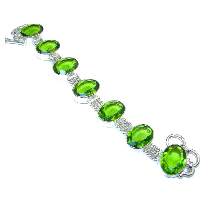 Huge Green quartz .925 Sterling Silver handcrafted Bracelet