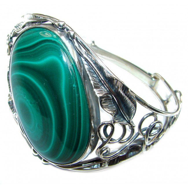 Eternal Paradise 47.5 grams Natural Malachite highly polished .925 Sterling Silver handcrafted Bracelet