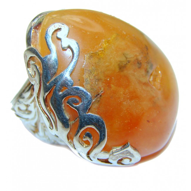 Vintage Design Genuine Polish Amber .925 Sterling Silver handmade ring size 7