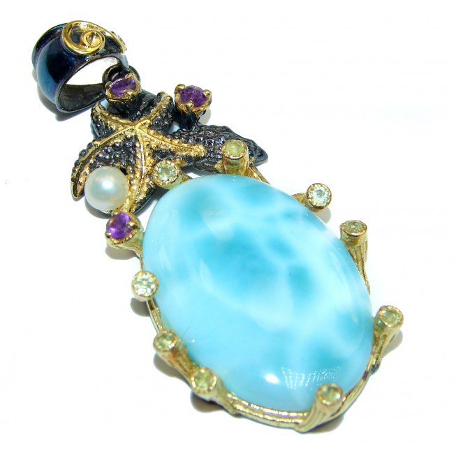 Exquisite Beauty old fashion authentic Larimar .925 Sterling Silver handmade Pendant
