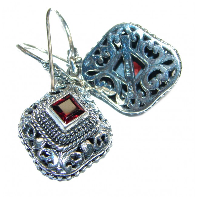 Bali Art inspired Red Garnet Sterling Silver handmade earrings