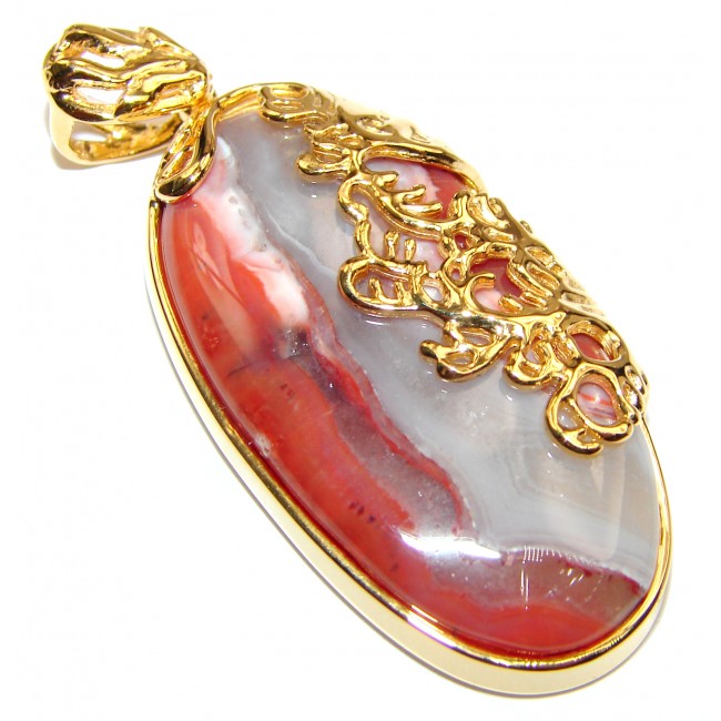 Unique Crazy Lace Agate 14K Gold over .925 Sterling Silver handcrafted Pendant