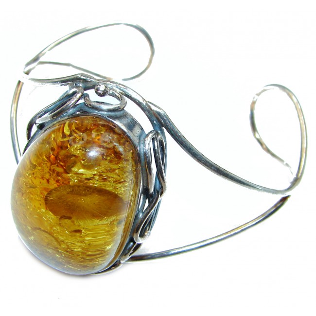 Vintage Design Genuine Polish Amber .925 Sterling Silver handamde Bracelet / Cuff