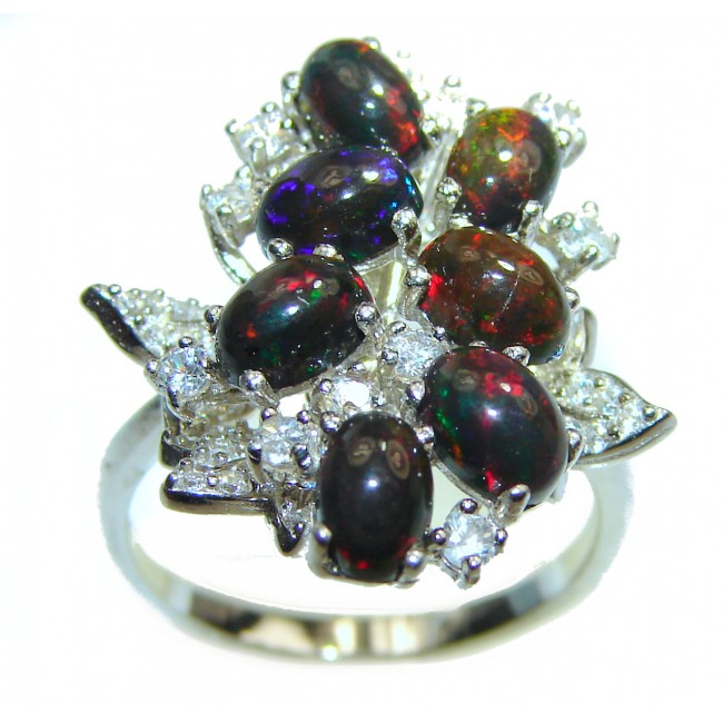 Vintage Design 18ctw Genuine Black Opal .925 Sterling Silver handmade Ring size 8