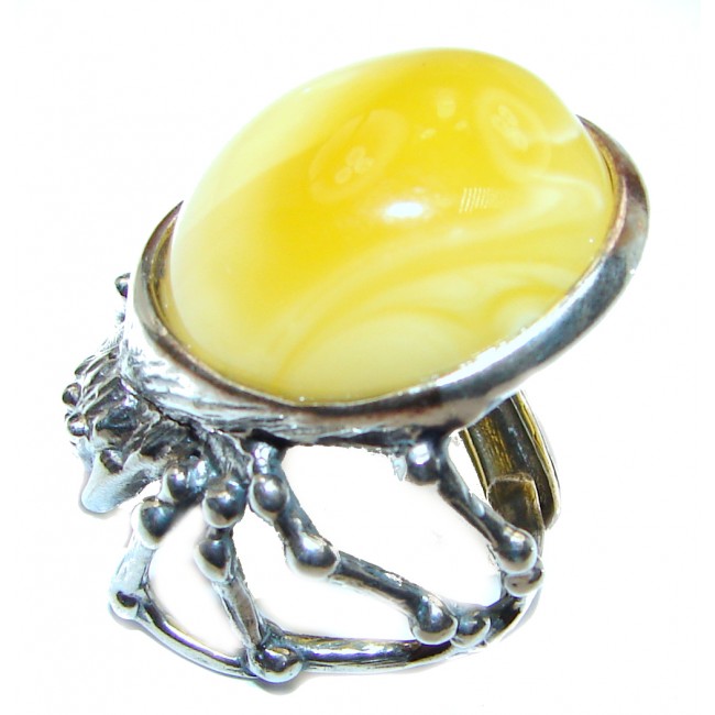 LARGE Spider Genuine Butterscotch Baltic Amber .925 Sterling Silver handcrafted Statement Ring size 7 adjustable