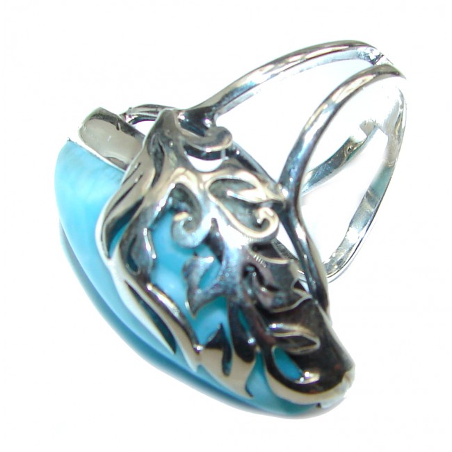 Vintage Design Natural Larimar .925 Sterling Silver handcrafted Ring s. 8 adjustable