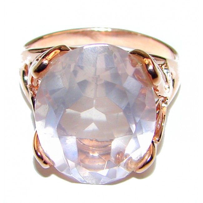 Oval cut Rose Quartz Rose Gold over .925 Sterling Silver brilliantly handcrafted ring s. 8