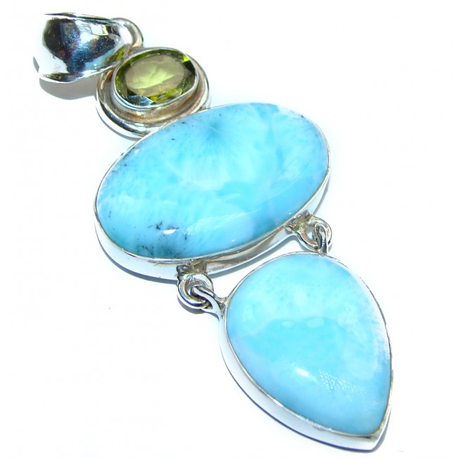 Old fashion authentic Larimar .925 Sterling Silver handmade Pendant