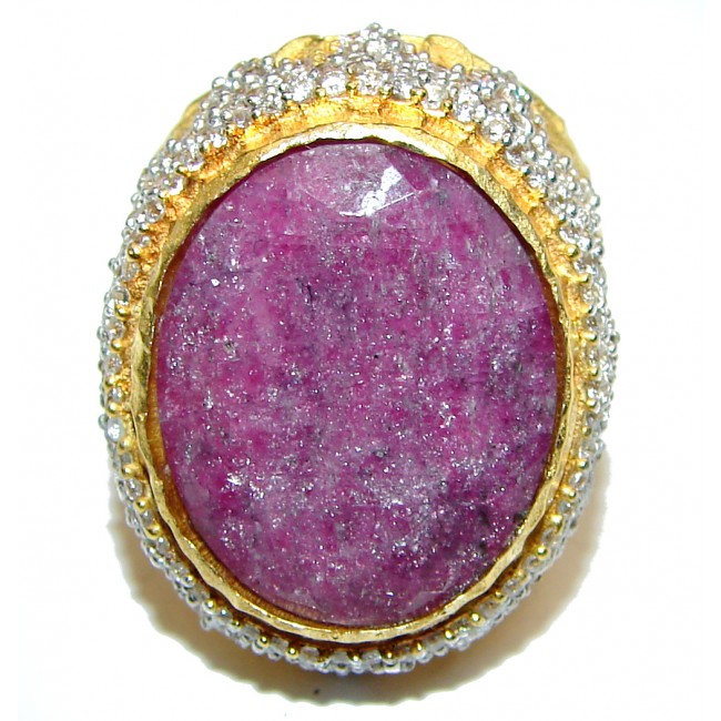Royal Large genuine Ruby 14K Gold over .925 Sterling Silver Statement Italy made ring; s. 7 1/4