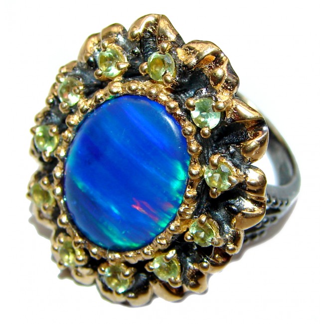 Vintage Design Australian Boulder Opal 18k Gold over .925 Sterling Silver handcrafted ring size 7