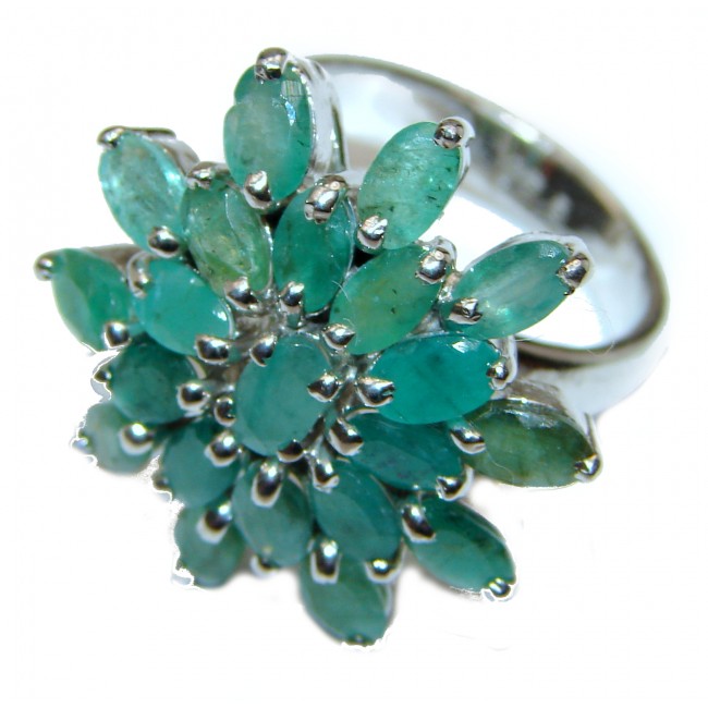 Genuine Colombian Emerald .925 Sterling Silver handcrafted Statement Ring size 7 1/4