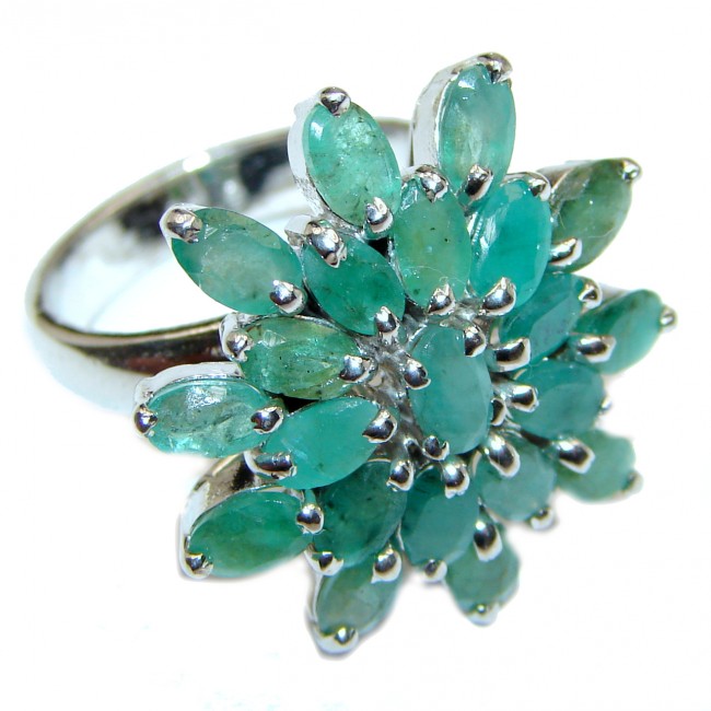 Genuine Colombian Emerald .925 Sterling Silver handcrafted Statement Ring size 7 1/4