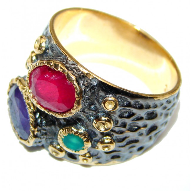 Genuine Ruby 18K Gold .925 Sterling Silver handcrafted Statement Ring size 7 3/4