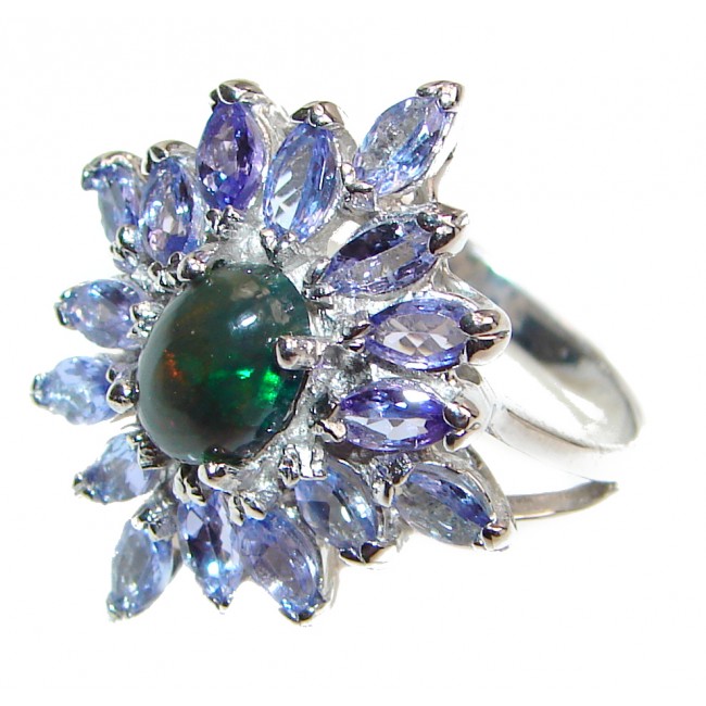 Fancy Black Opal Tanzanite .925 Sterling Silver handcrafted ring size 8