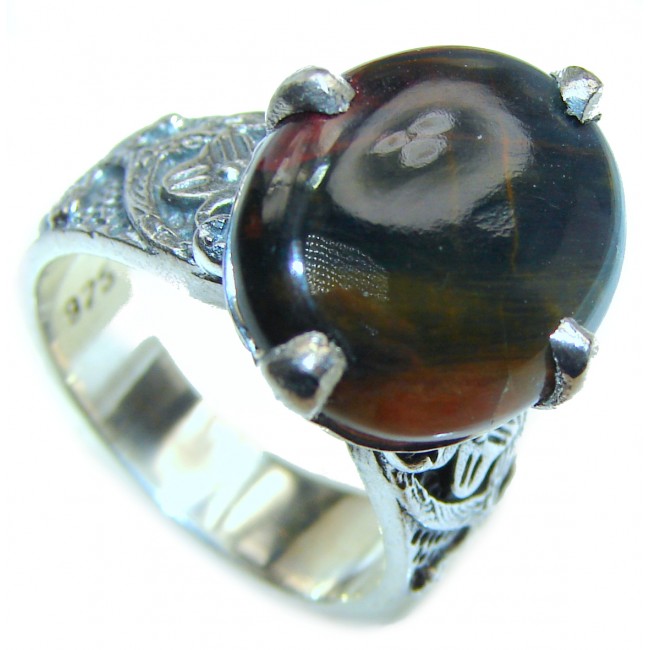 Silky Black Pietersite .925 Sterling Silver handmade Ring size 7 1/4
