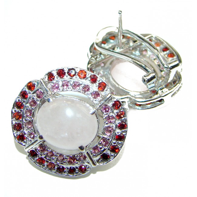 Huge Exclusive genuine Rose Quartz .925 Sterling Silver handcrafted earrings