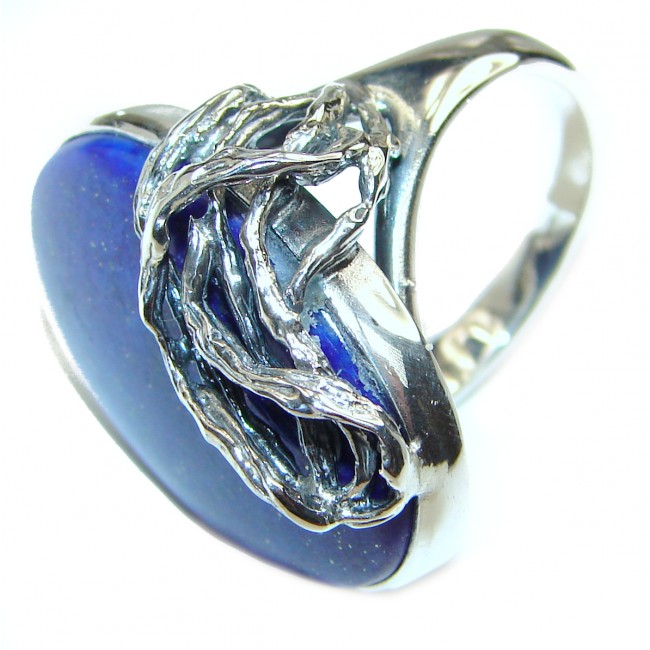 LARGE Natural Lapis Lazuli .925 Sterling Silver handcrafted ring size 8 1/4