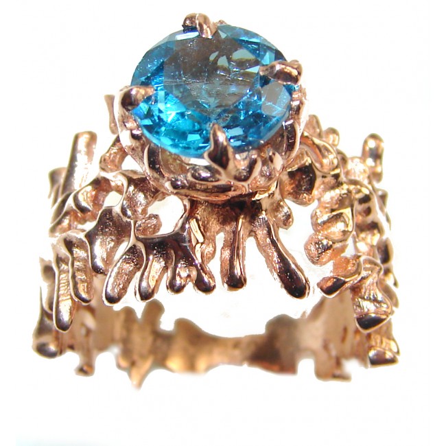 Poseidon Swiss Blue Topaz 18K Gold over .925 Sterling Silver handmade Ring size 7 1/2