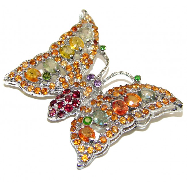 Butterfly authentic multicolor Sapphire .925 Sterling Silver handmade Pendant Brooch