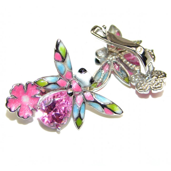 Genuine Enamel Pink Topaz .925 Sterling Silver handcrafted Earrings