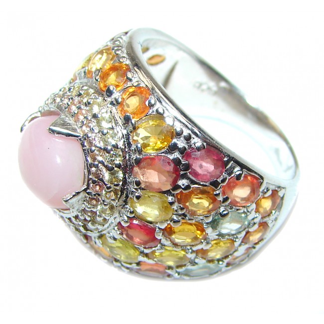 Pink Opal Sapphire .925 Sterling Silver handcrafted ring size 8