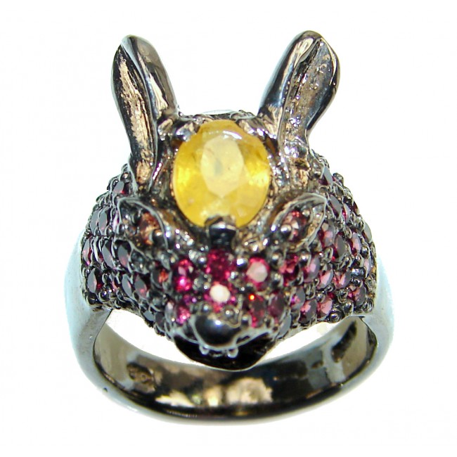 Chunky Rabbit Authentic yellow Sapphire 14K Gold over .925 Sterling Silver handmade Ring s. 8 1/2