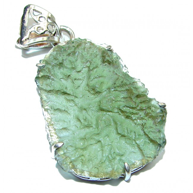 Unique design lab. Green Moldavite Peridot Sterling Silver Pendant