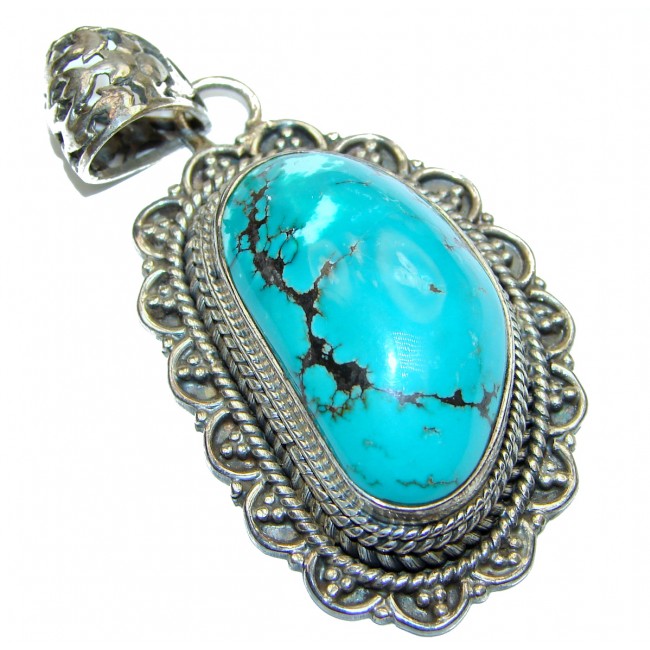 Exquisite Beauty old fashion authentic Turquoise .925 Sterling Silver handmade Pendant
