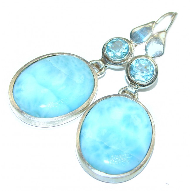 Large Blue Larimar Swiss Blue Topaz .925 Sterling Silver handcrafted earrings