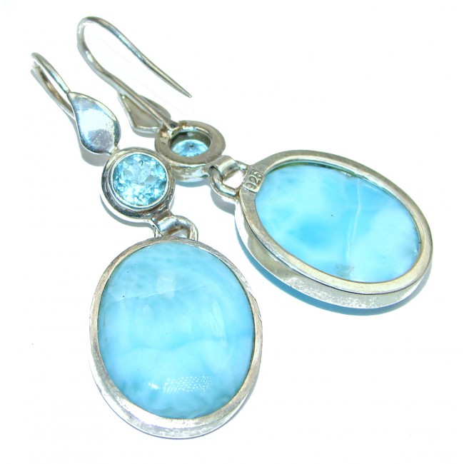 Large Blue Larimar Swiss Blue Topaz .925 Sterling Silver handcrafted earrings