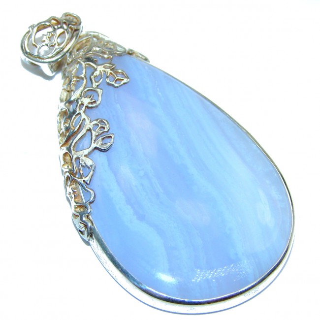 Unique Light Blue Lace Agate Handmade .925 Sterling Silver Pendant
