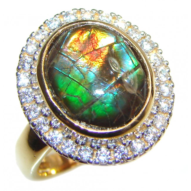 Pure Energy Genuine Canadian Ammolite 18K Rose Gold over .925 Sterling Silver handmade ring size 6