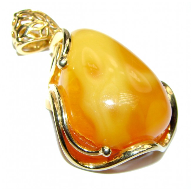 Incredible Beauty Natural Baltic Butterscotch Amber 18K Gold over .925 Sterling Silver handmade Pendant