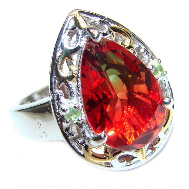 HUGE pear cut Pink Tourmaline 18K Gold over .925 Sterling Silver handcrafted Ring s. 7