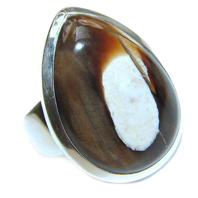 Huge Exotic Petrified Palm Wood Sterling Silver Ring s. 7