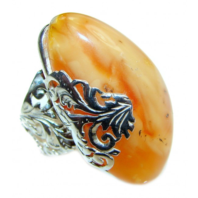 Vintage Design Genuine Polish Amber .925 Sterling Silver handmade ring size 7 adjustable
