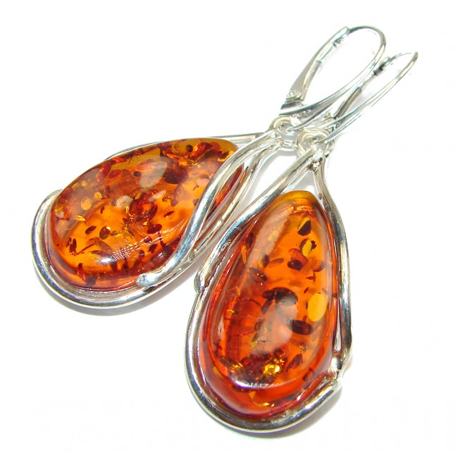 Wonderful Amber .925 Sterling Silver entirely handcrafted chunky earrings