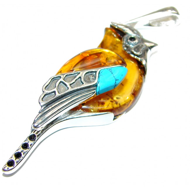 Summer Bird Amber Turquoise .925 Sterling Silver handmade Pendant