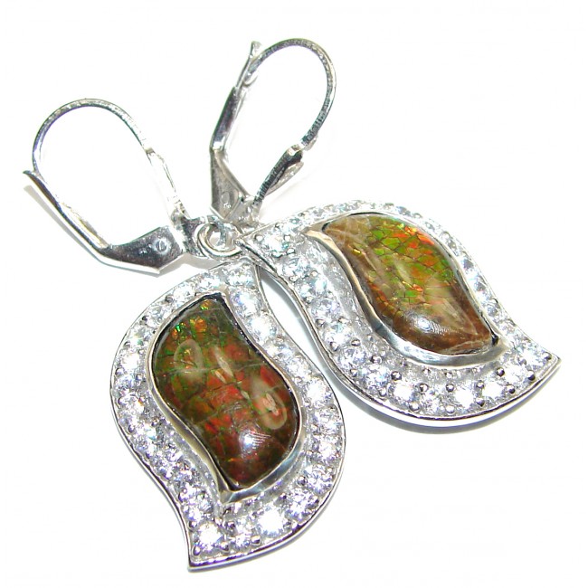 Green Aura Fire Ammolite .925 Sterling Silver handcrafted earrings