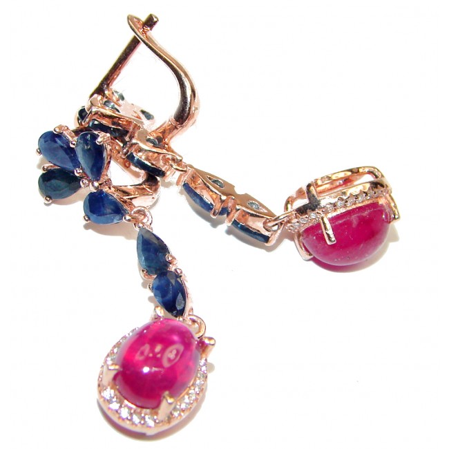 Incredible Authentic Ruby Sapphire rose gold over .925 Sterling Silver handmade earrings