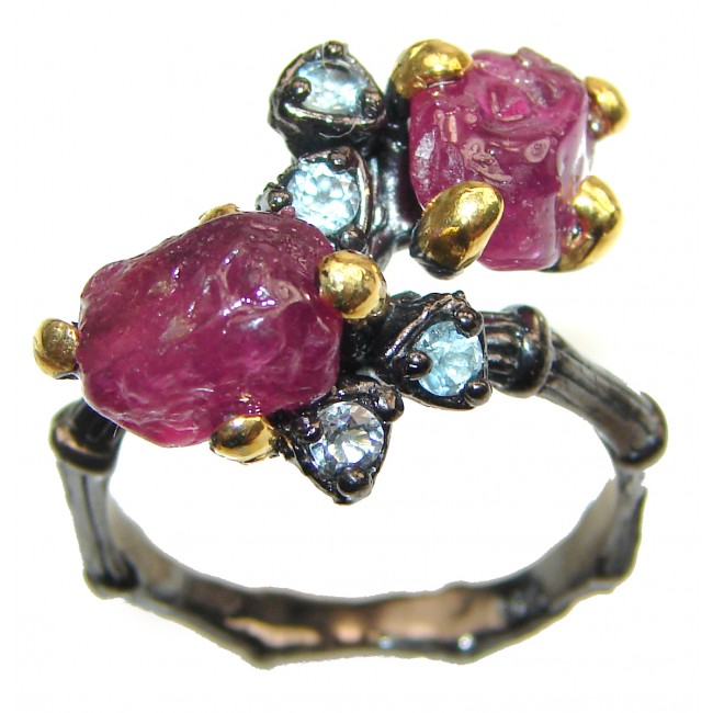 Authentic Rough Ruby black rhodium over 2 tones .925 Sterling Silver Ring size 8 1/4