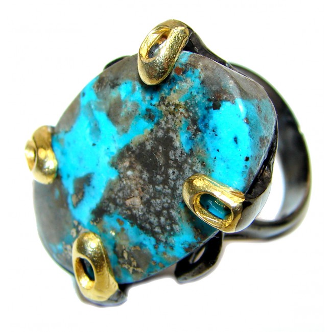 Massive natural Turquoise 2 Tones .925 Sterling Silver ring; s. 8 3/4