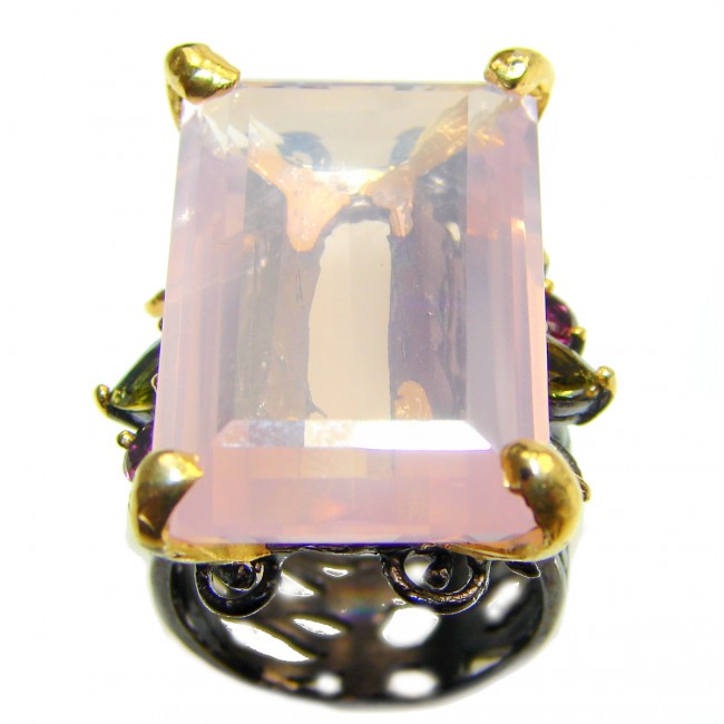 Baguette cut 88ctw Pink Perfection Rose Quartz 18K Gold over .925 Sterling Silver Ring size 8 3/4