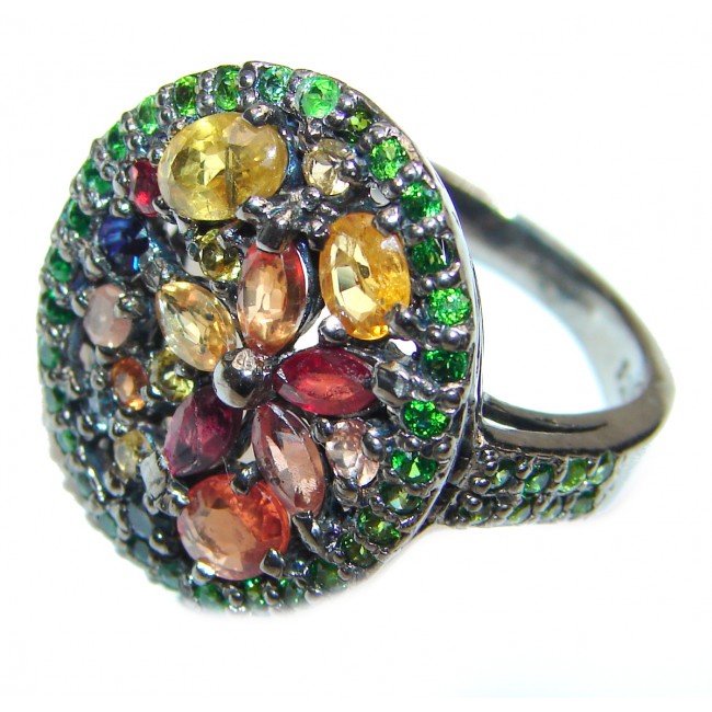 Multicolor Sapphire .925 Sterling Silver handcrafted ring size 8