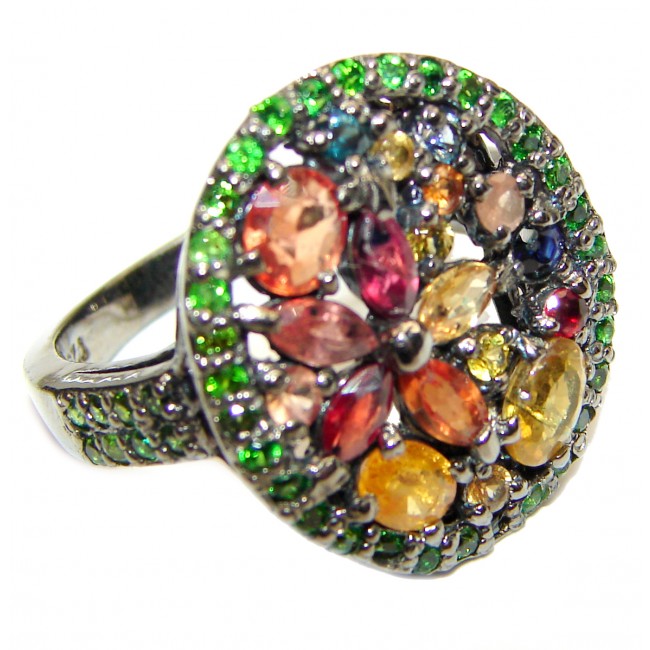 Multicolor Sapphire .925 Sterling Silver handcrafted ring size 8